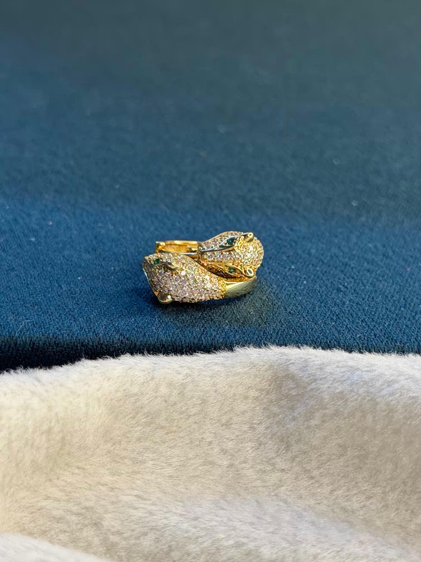 18k Gold Plated Panther Huggies Ear Studs