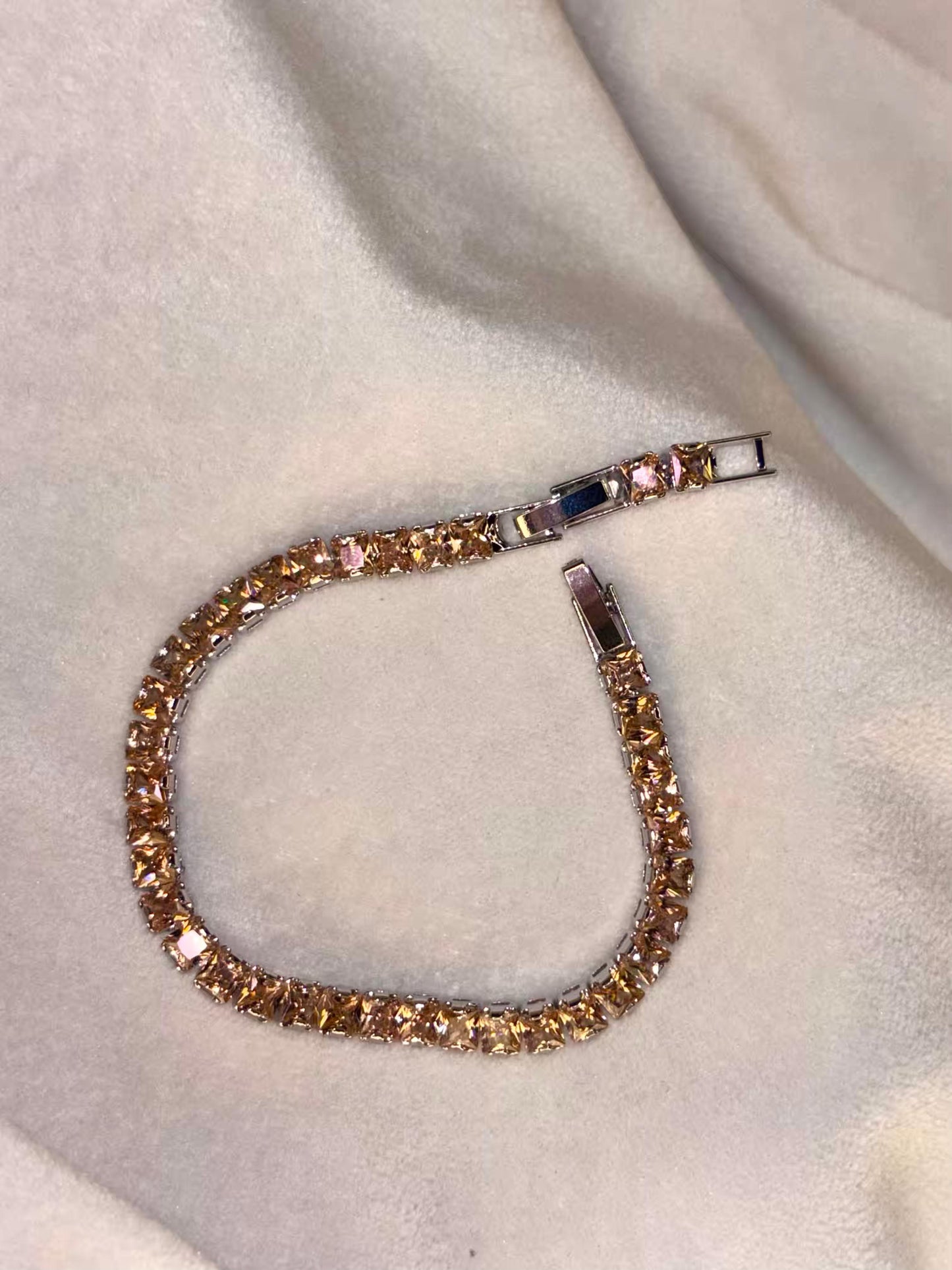 Brown Glitter Square Silver Plated Tennis Bracelet