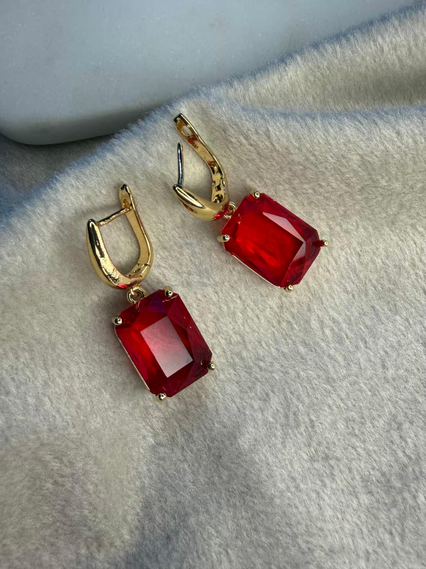 Wine Red Stud Gold Plated Earrings