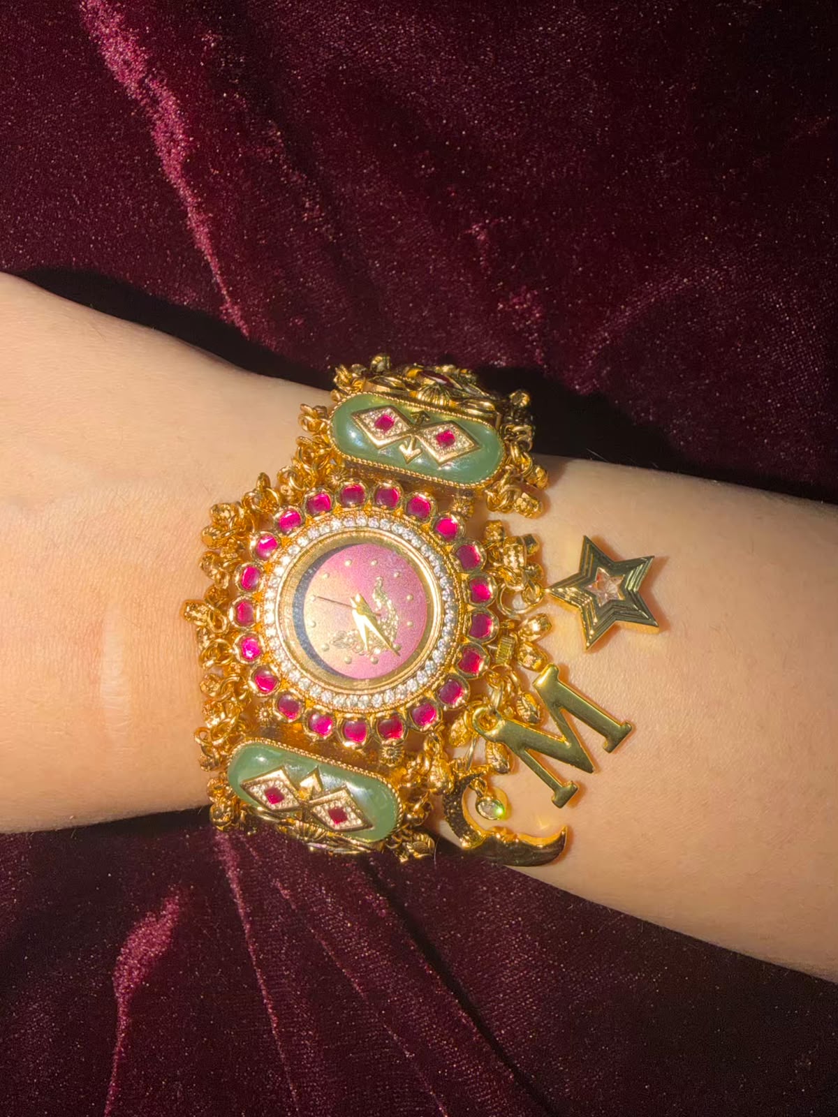 Moon Stars Peacock Dial Luxury Watch Rakhi with Charms (Free Initial)
