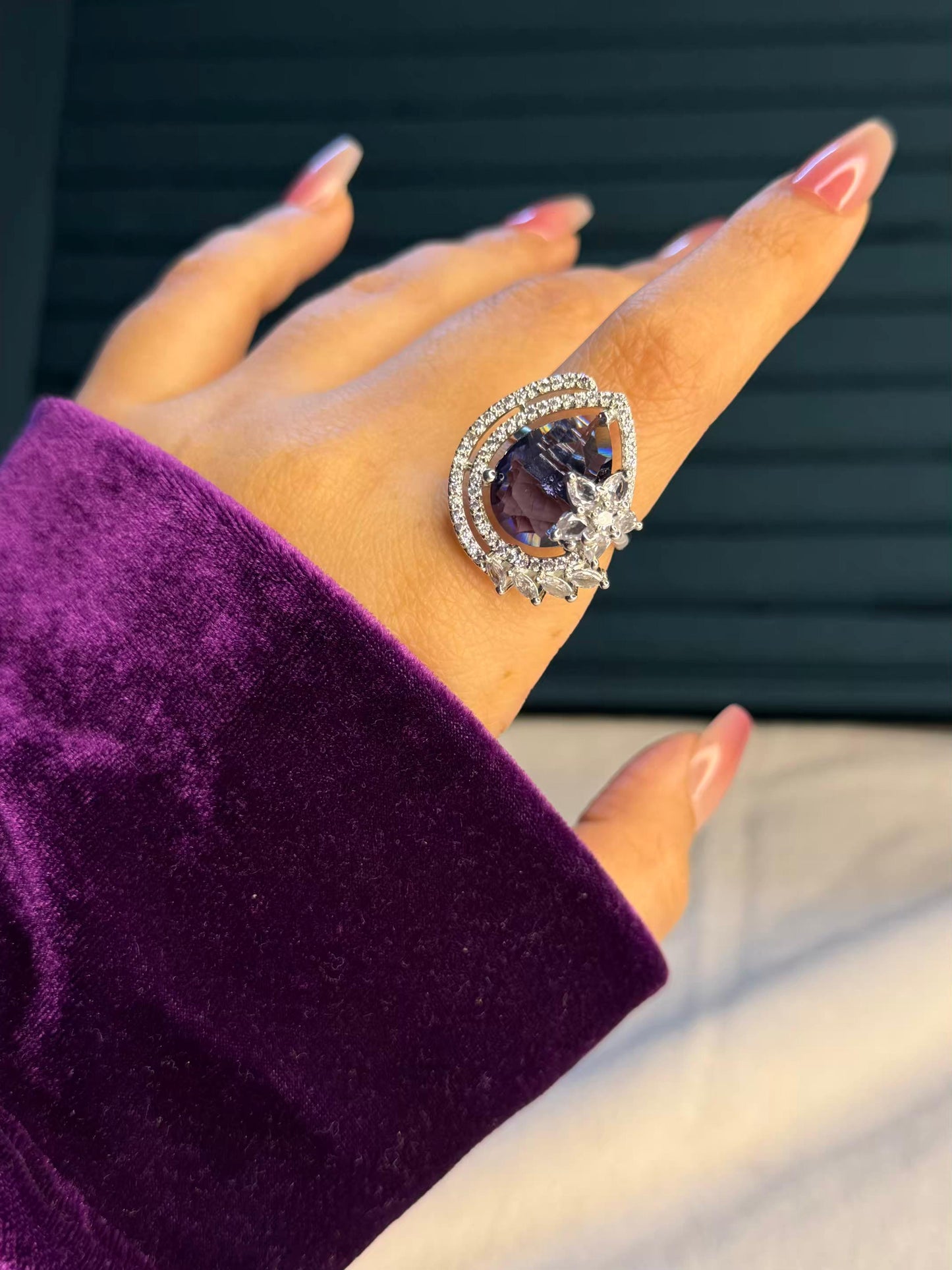 Lilac Royale Aura Silver Plated Premium Ring (Adjustable)