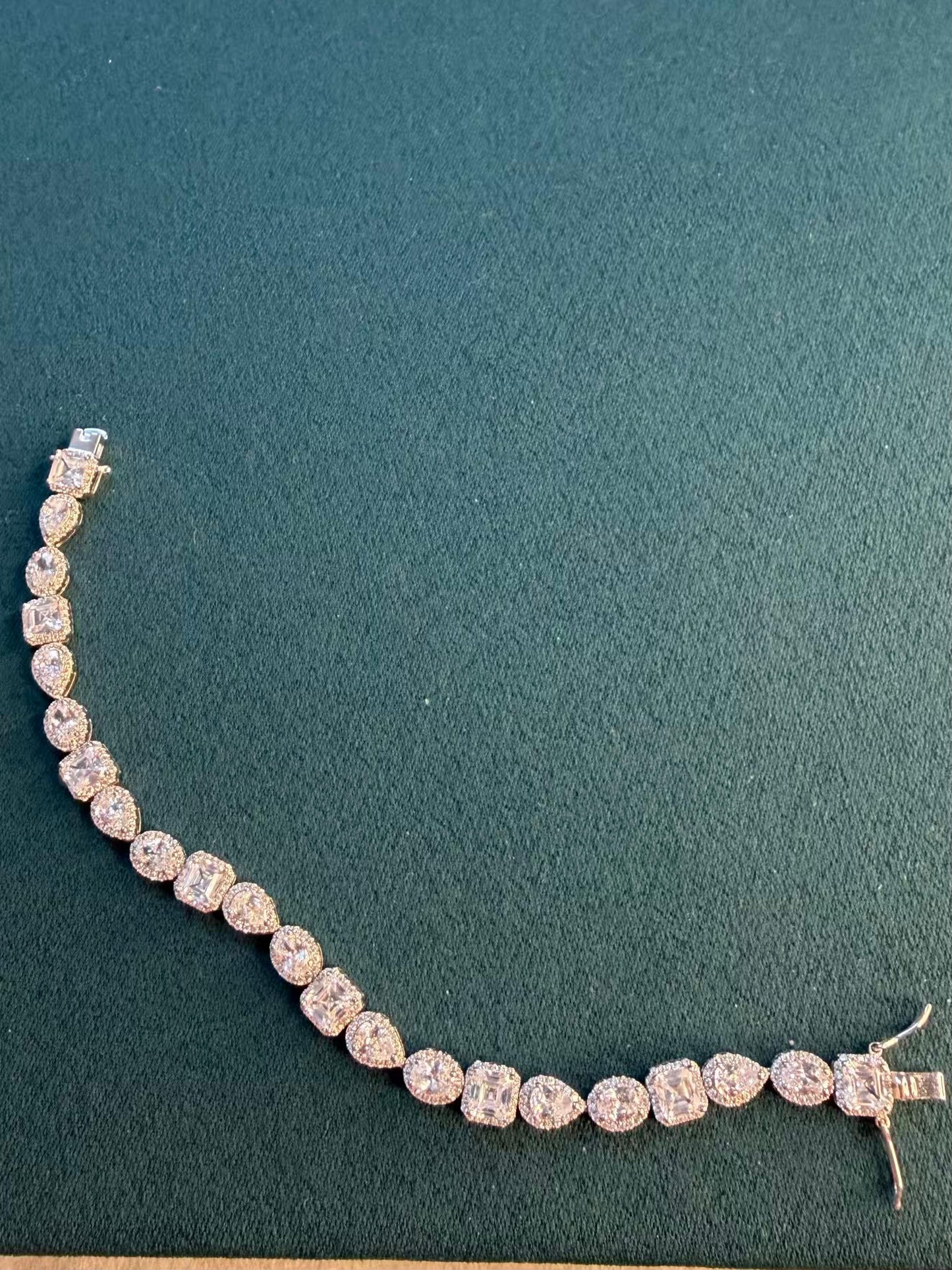 White Halo Shaped Silver Plated Tennis Bracelet