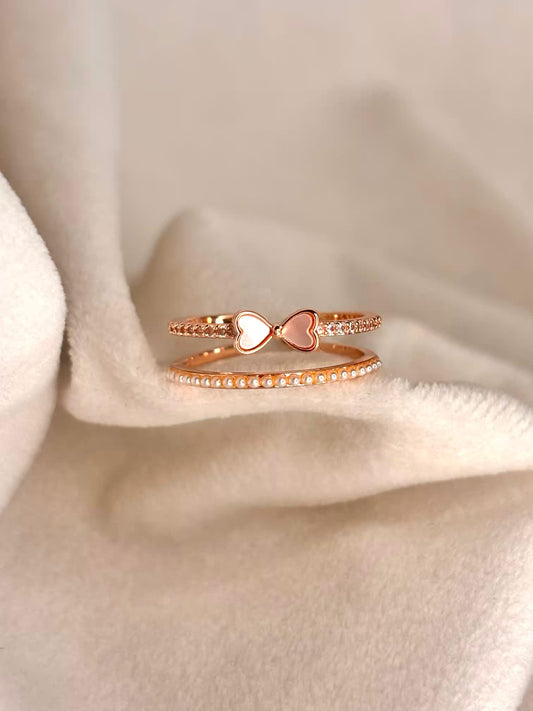 Double Hearts Ring Rose Gold plated Adjustable Ring