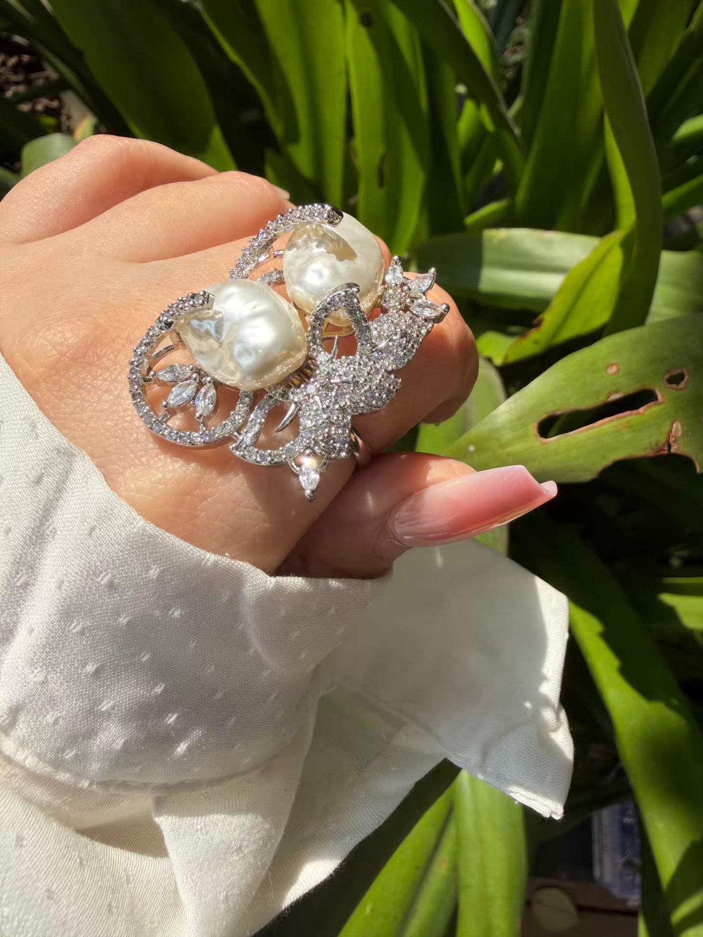 Ivory Pearl Statement Silver Plated Ring