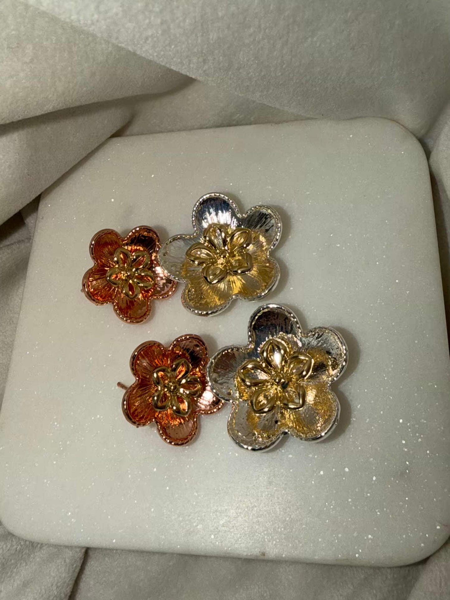 Flower Shaped Stud Gold Plated Earrings