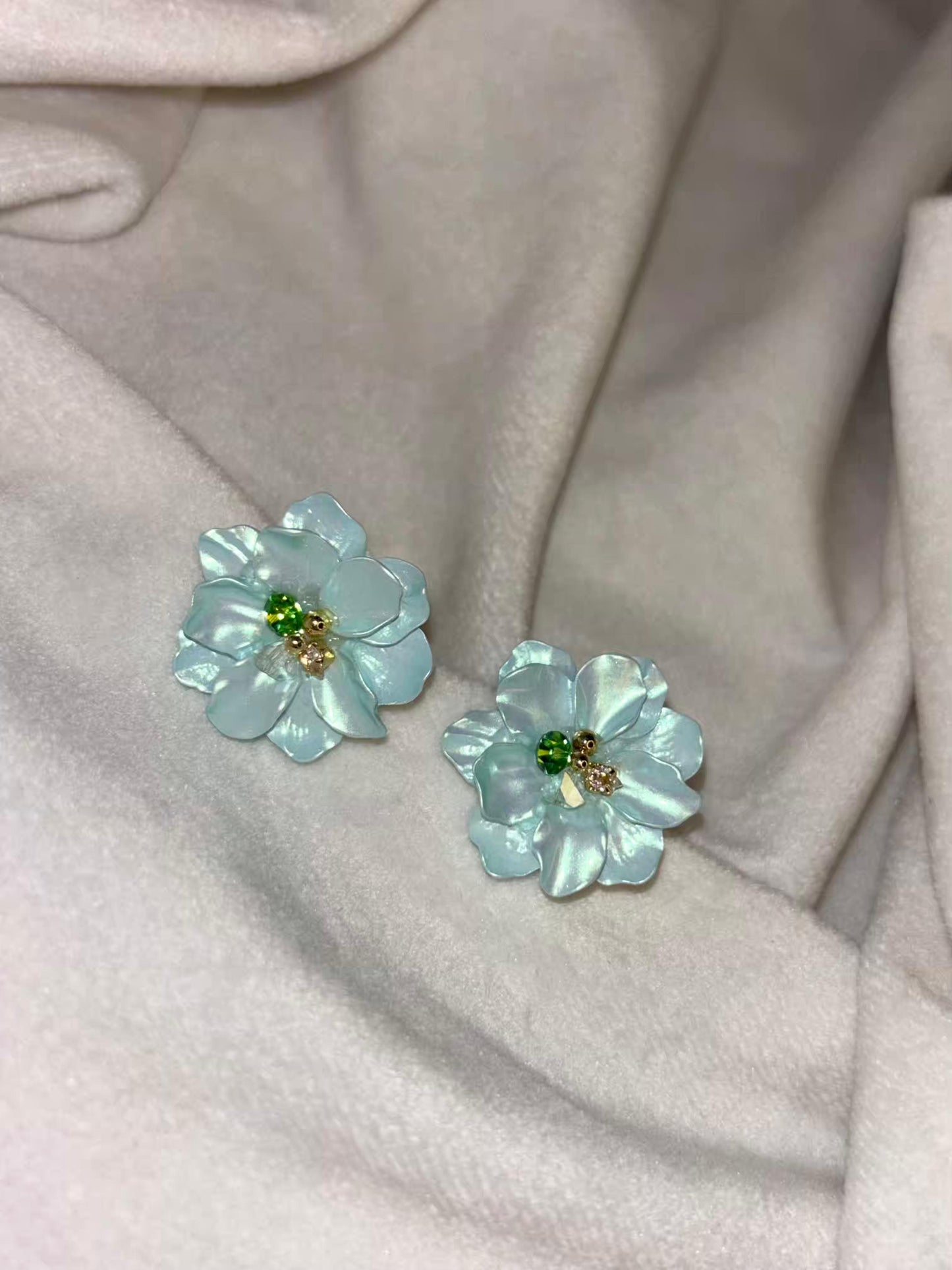 Teal Flora Earrings 18K Gold Plated Premium Earrings