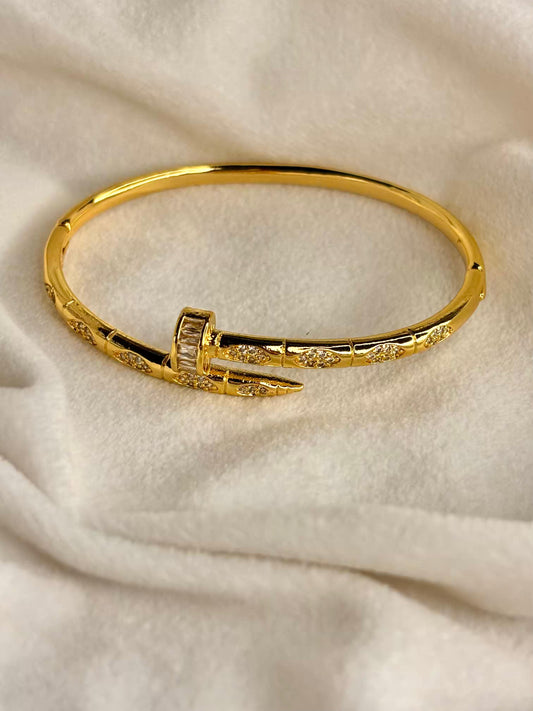 Stone Studded Motif Nail Bangle 18K Gold Plated Premium Kada Bangle