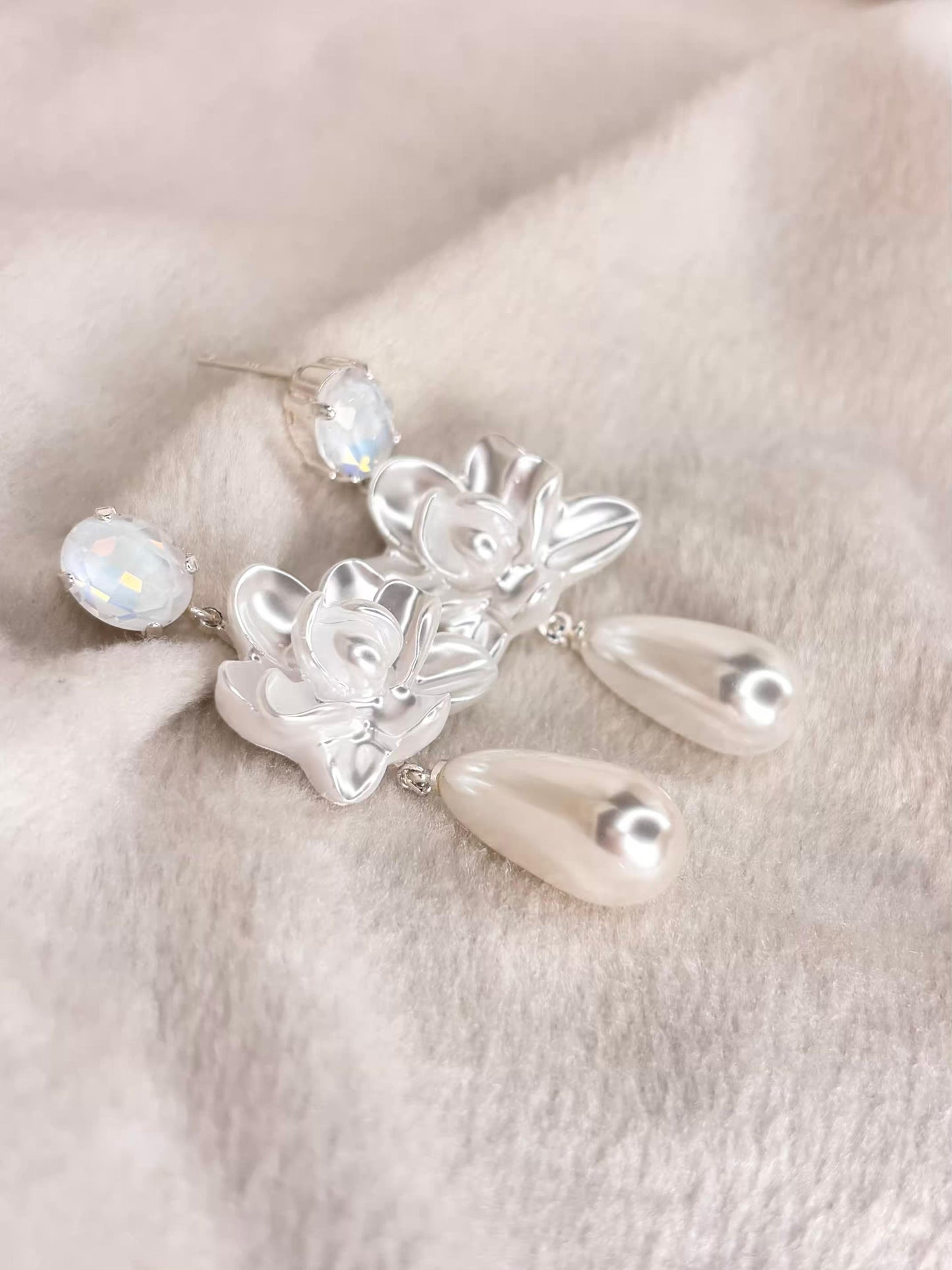 Crystal Flowers Dangle Earrings Silver Plated Earrings Premium Earrings