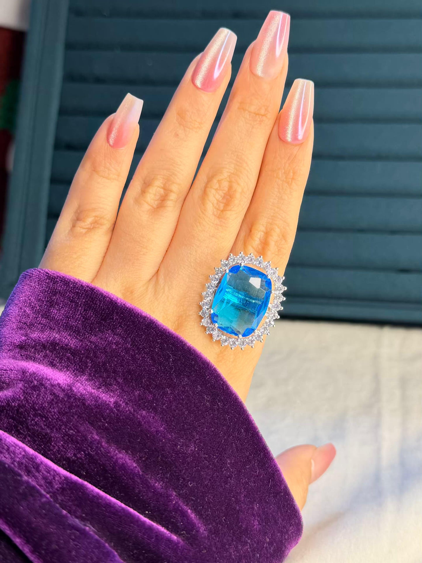 Blue Dominion Silver Plated Premium Ring (Adjustable)