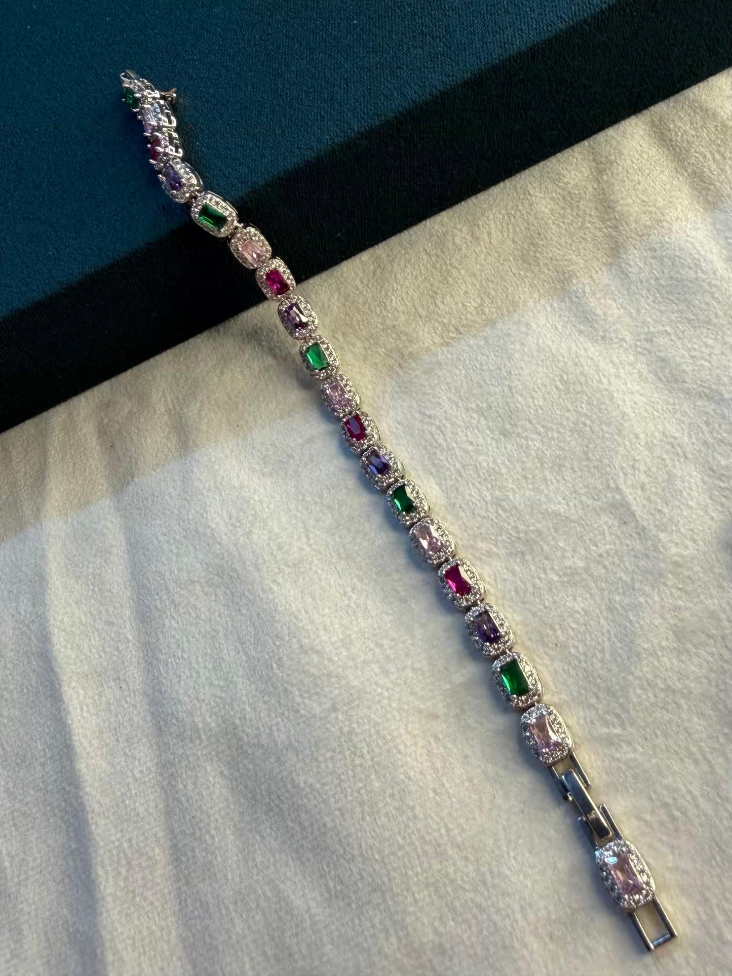 Multicolour Oval Silver Plated Tennis Bracelet