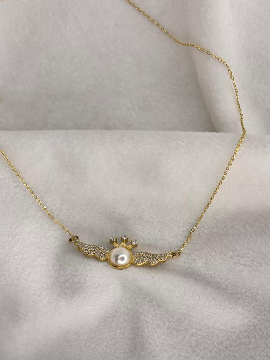 Winged Pearl Necklace 18K Gold Plated Premium Necklace