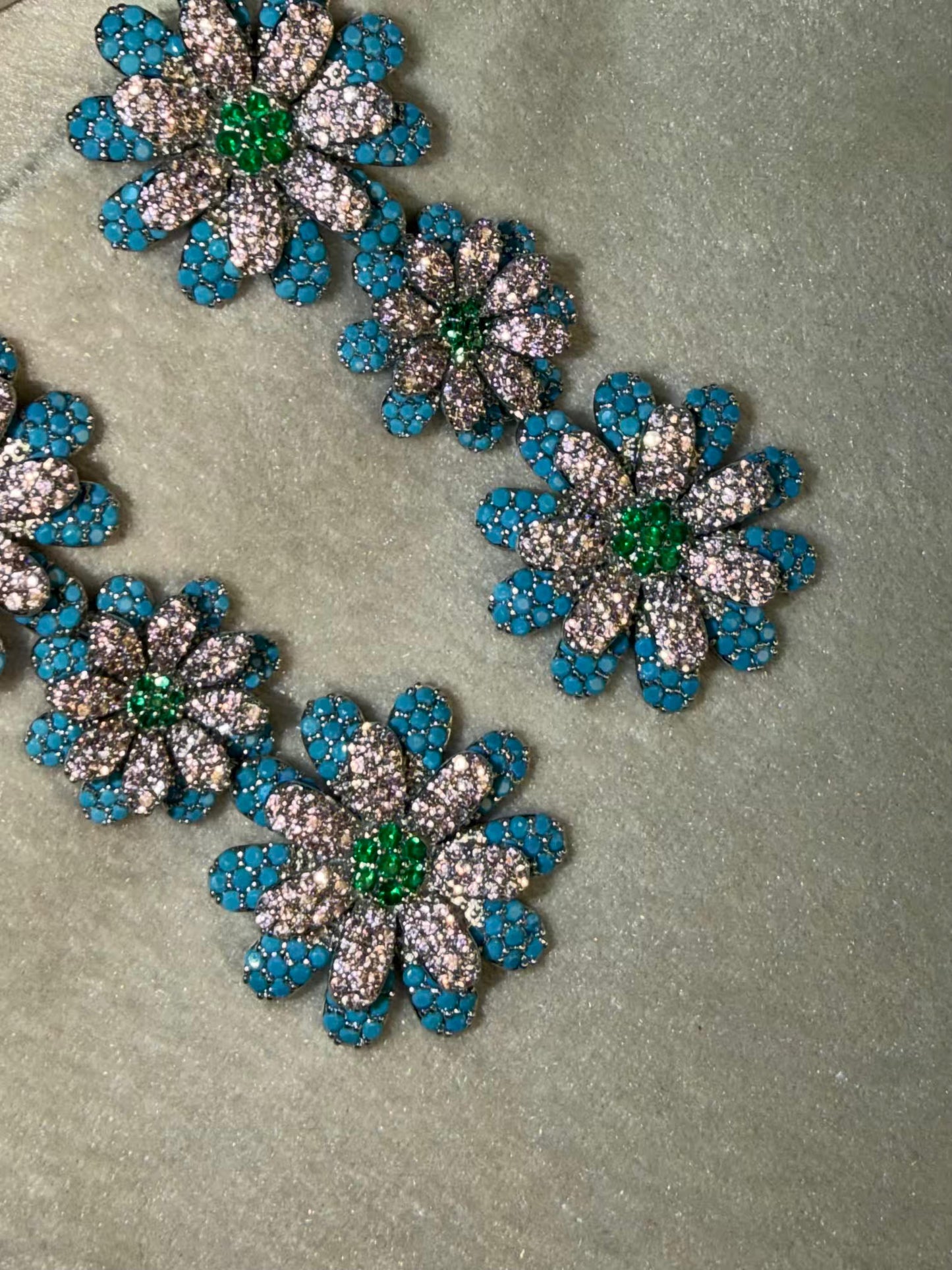 Aqua And White Floral Luxury Party Wedding Rhodium Silver Plating Earrings