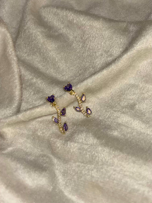 Purple Rose Stalk Earrings 18K Gold Plated Premium Earrings