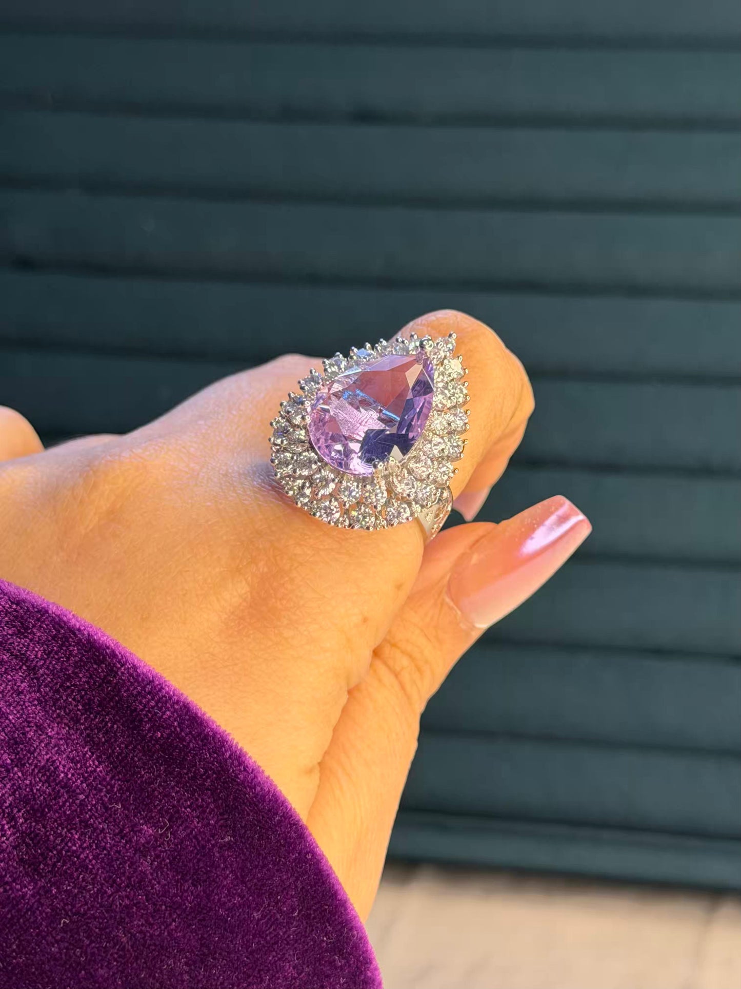 Purple Crystal Stone Silver Plated Premium Ring (Adjustable)
