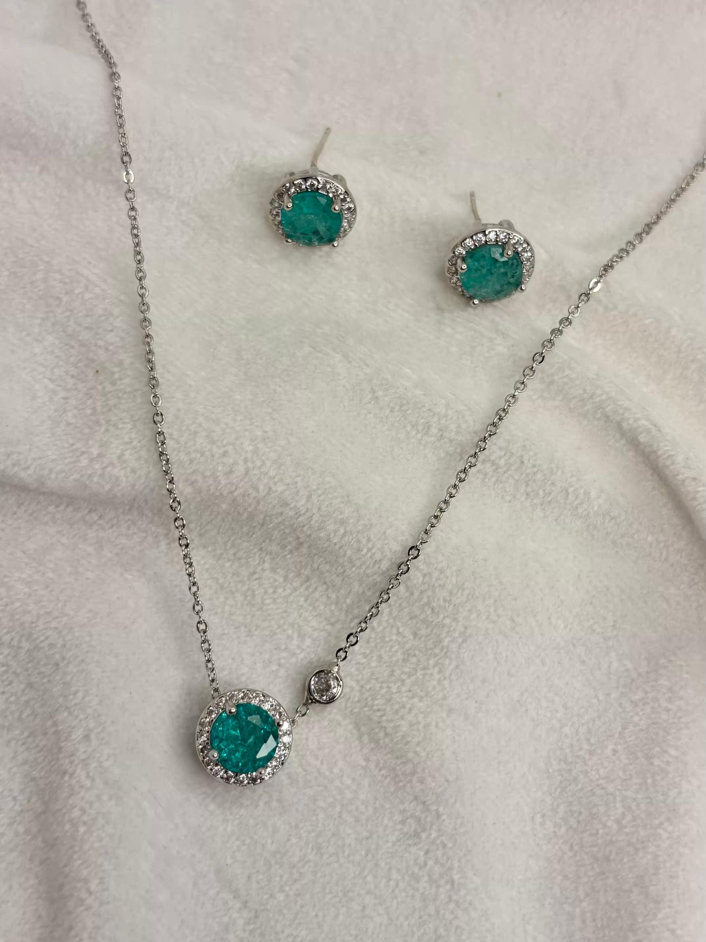 Blue Topaz Necklace And Ear Studds Silver Plated Premium Necklace