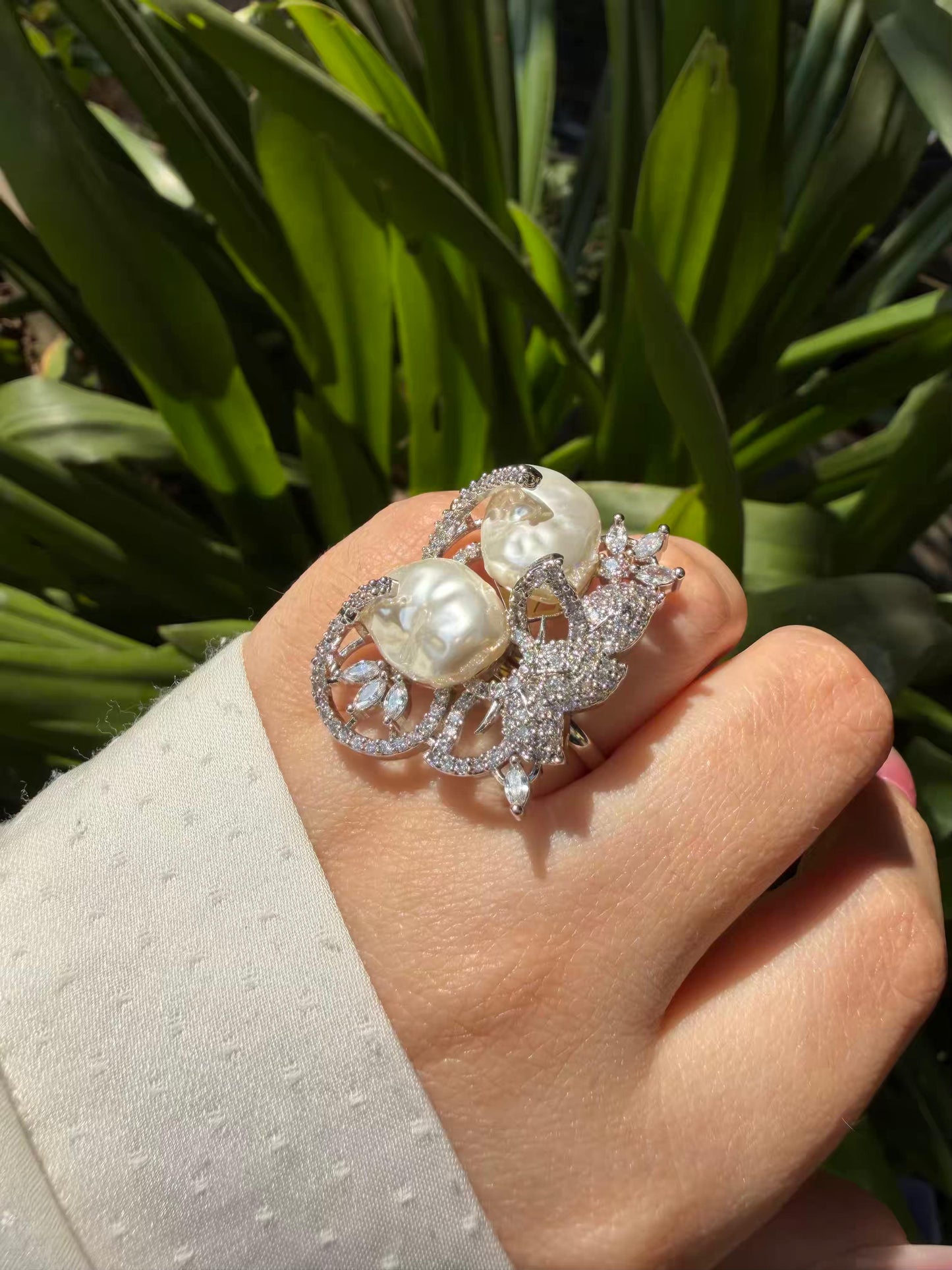 Ivory Pearl Statement Silver Plated Ring