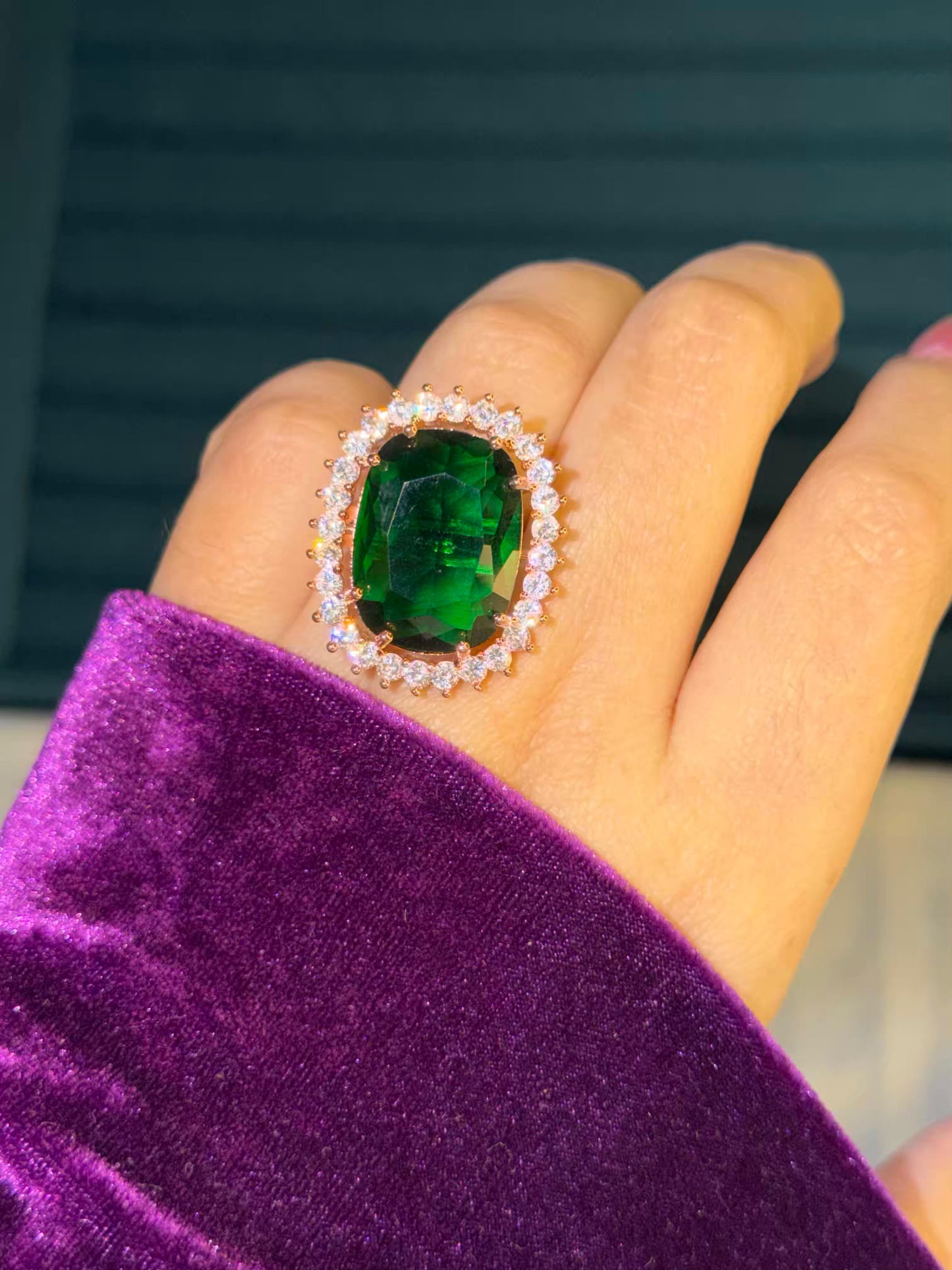 Emerald Green Dominion Gold Plated Premium Ring (Adjustable)