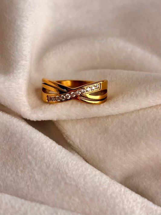 Thick Criss Cross studded Ring 18K Gold plated Ring