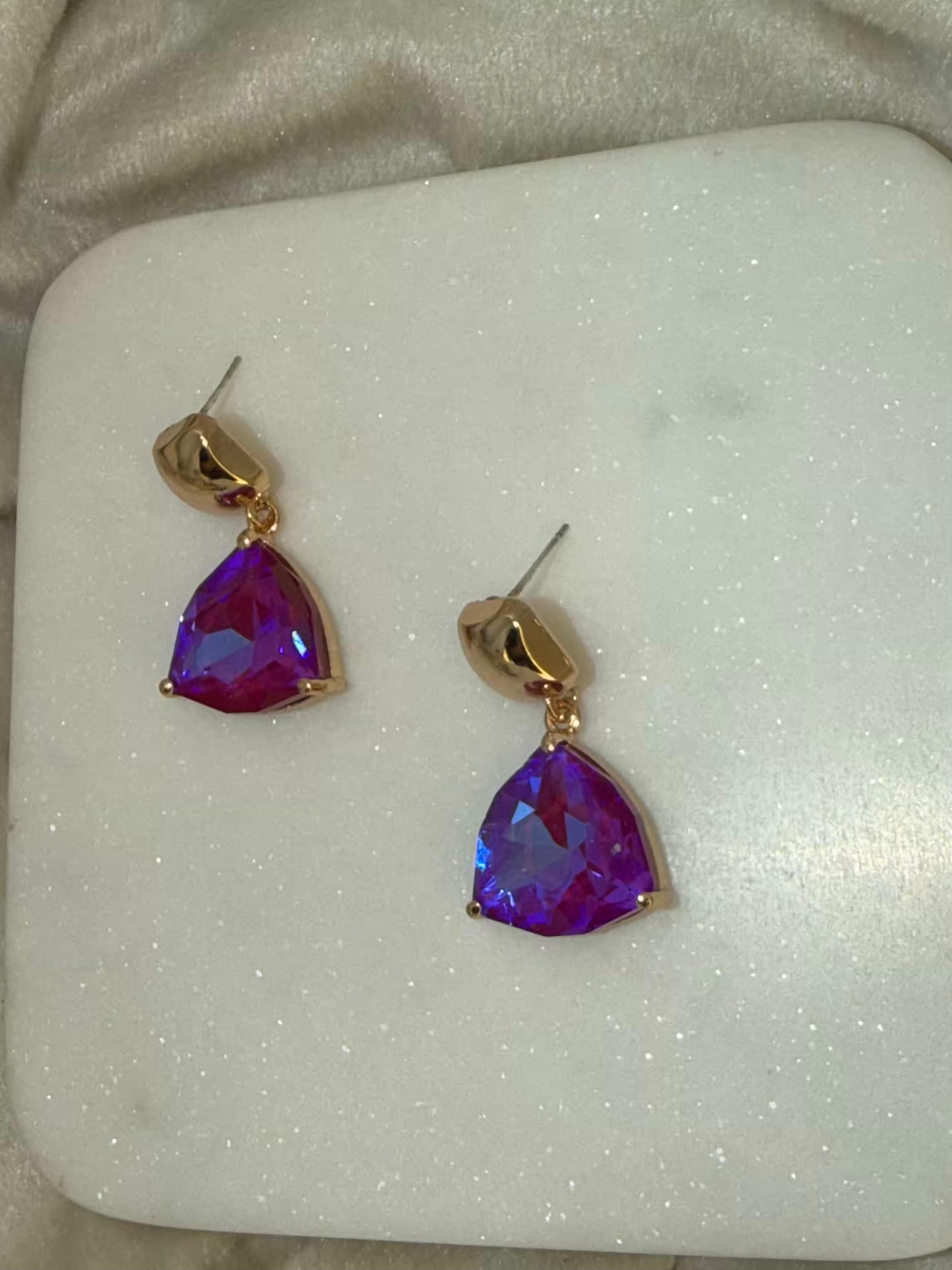 Purple Crystal Styled Gold Plated Earrings