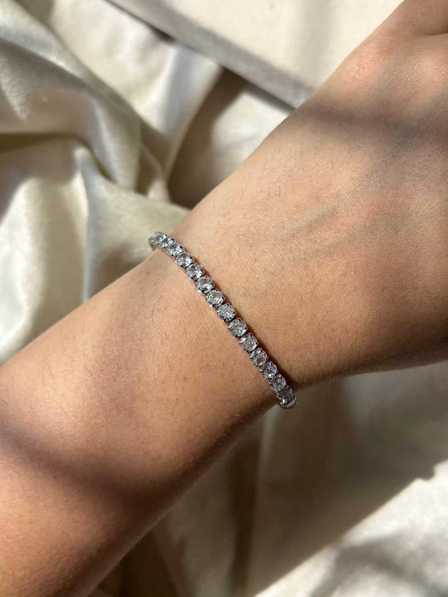 Medium Size Sparkle Premium Silver Plated Tennis Bracelet