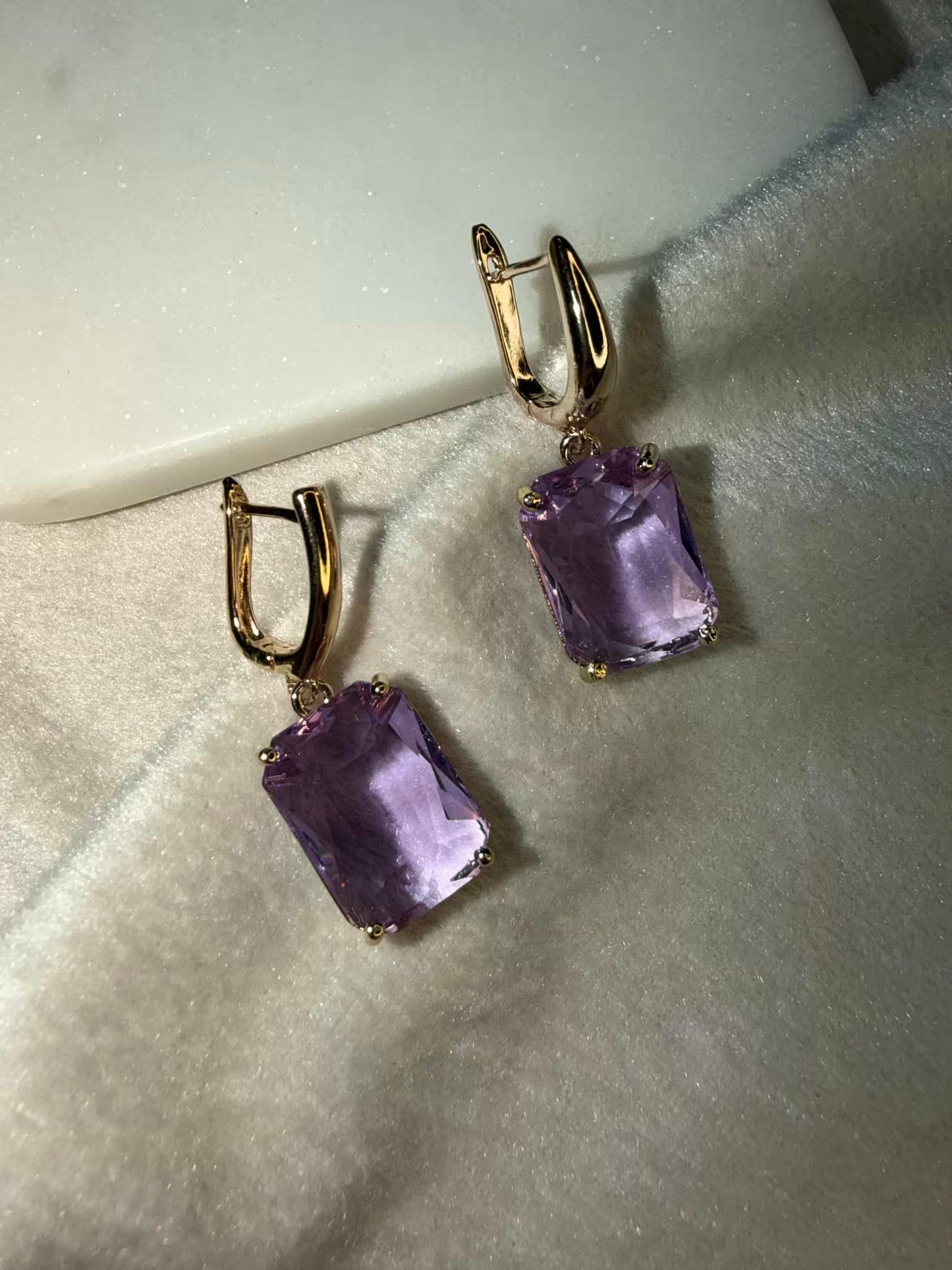 Purple Stud Gold Plated Earrings