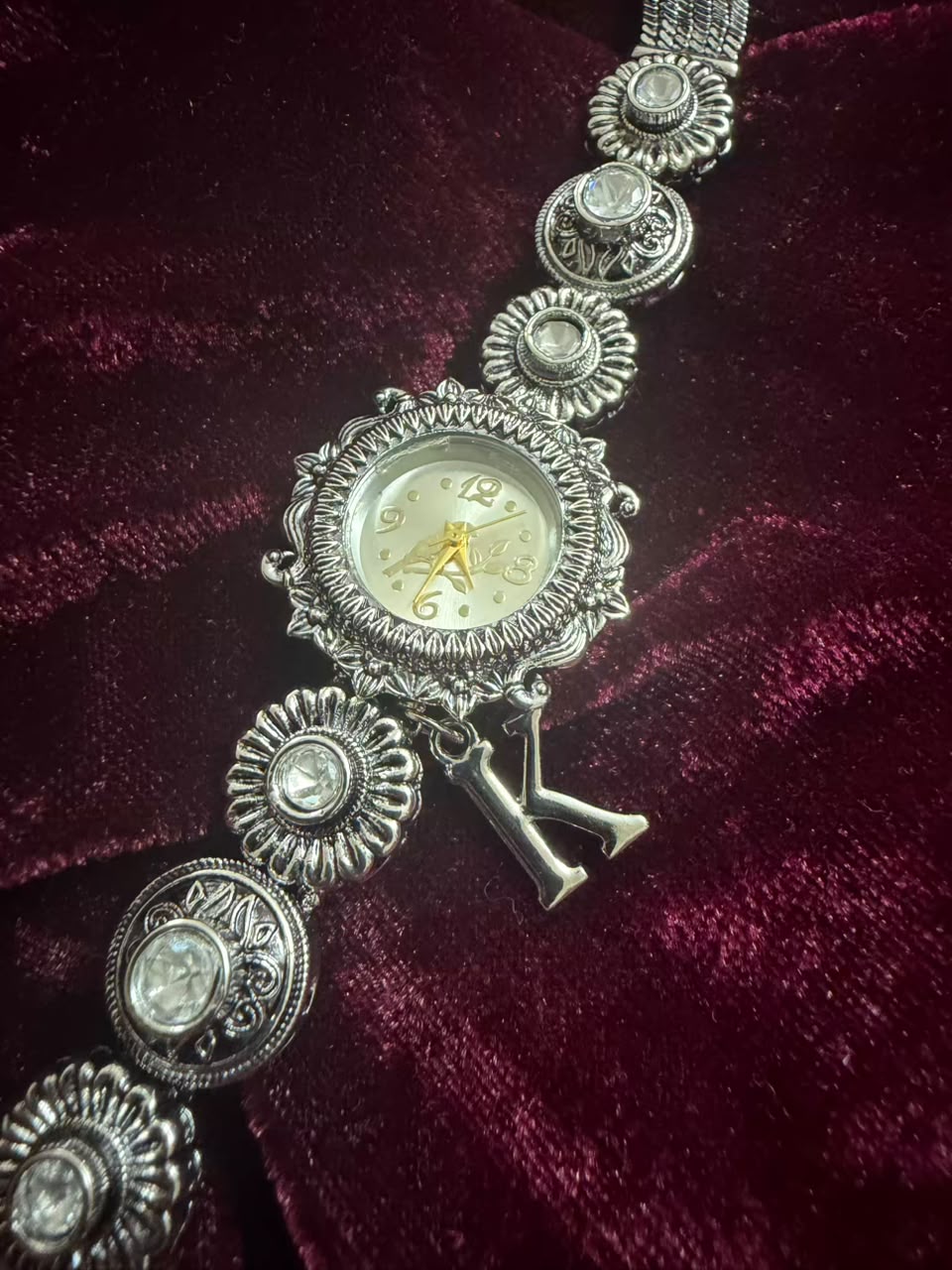 Rajputana Pearl Grace Silver-Tone Navratri Oxidised Heritage Watch