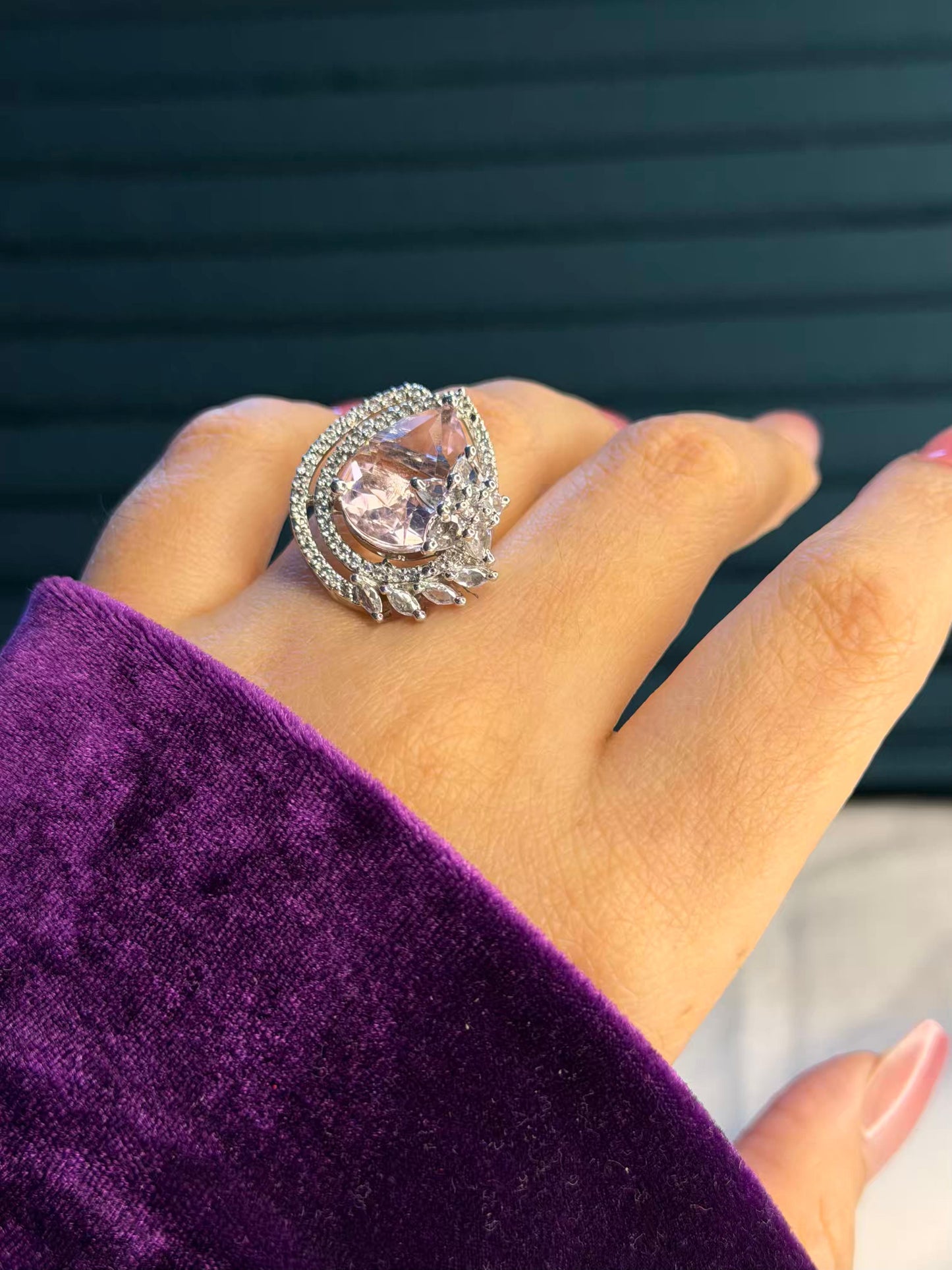 Blush Aurora Silver Plated Premium Ring (Adjustable)