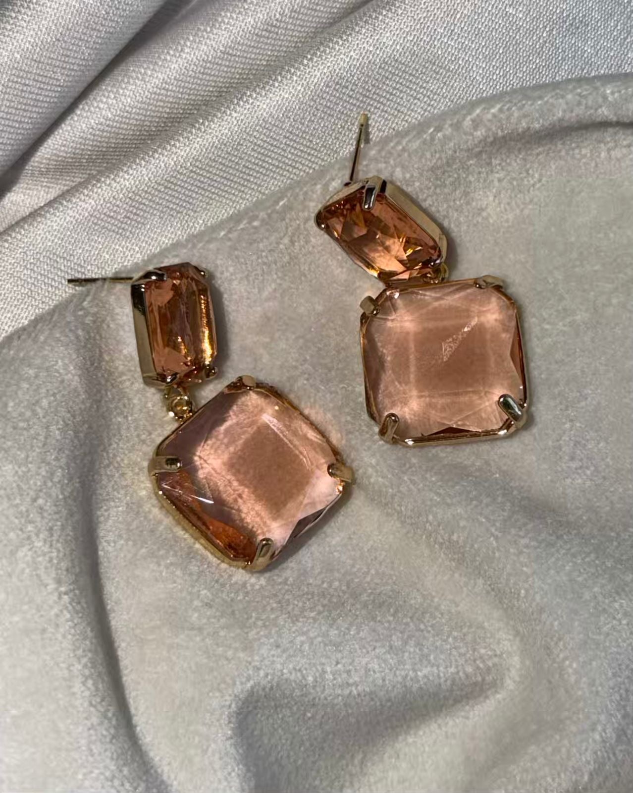 Peach Colour Prism Gold Plated Earrings