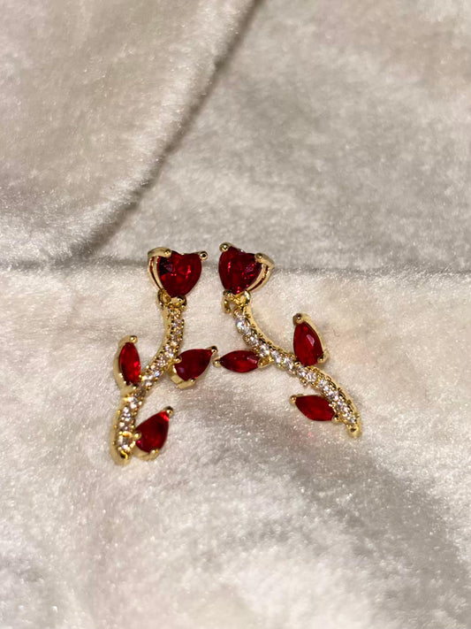 Ruby Rose Stalk Earrings 18K Gold Plated Earrings Premium Earrings