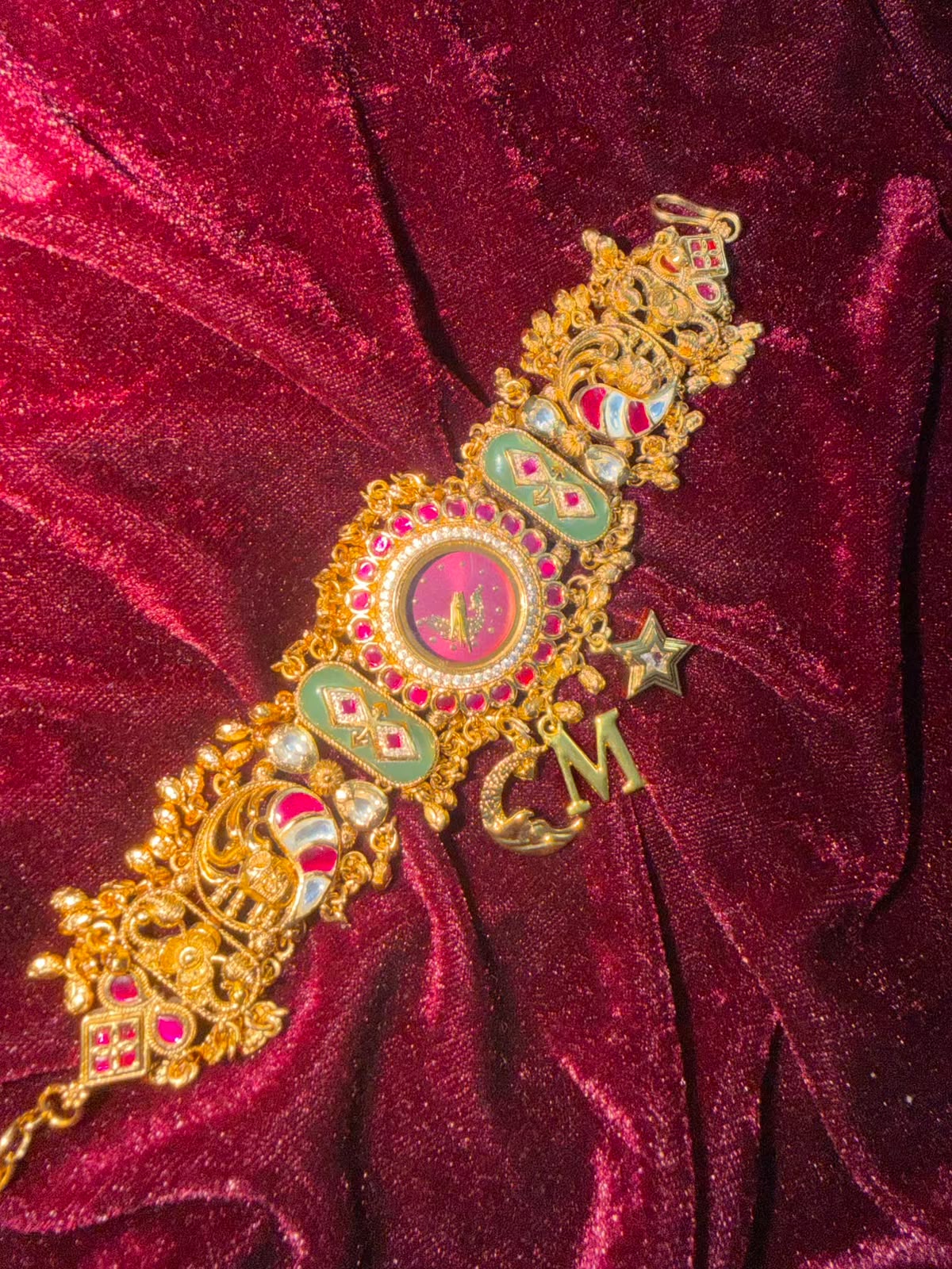 Moon Stars Peacock Dial Luxury Watch Rakhi with Charms (Free Initial)