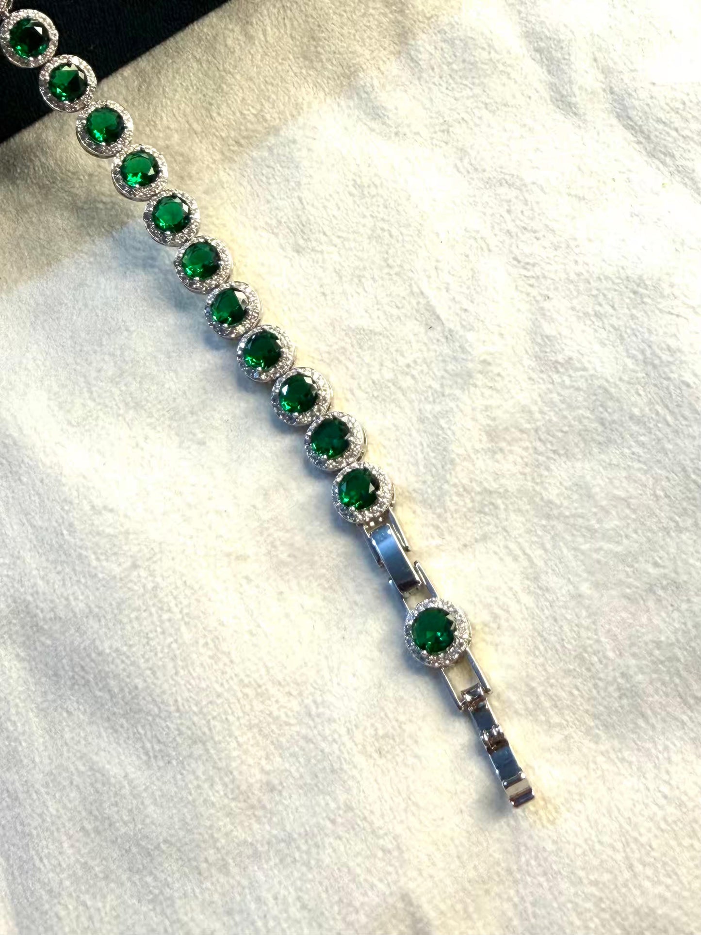 Green Royale Silver Plated Tennis Bracelet