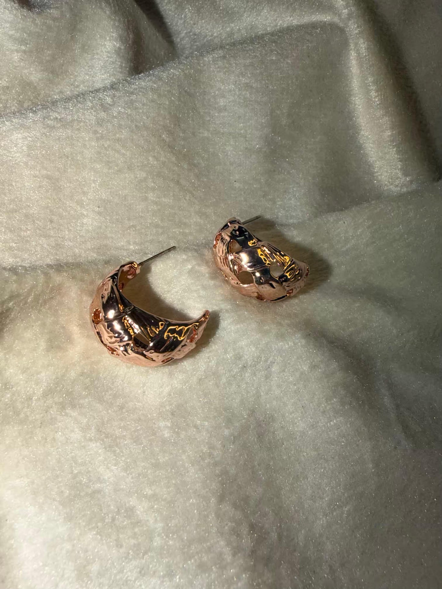 Rose Gold Sculpted Hoop Studs Gold Plated Earrings