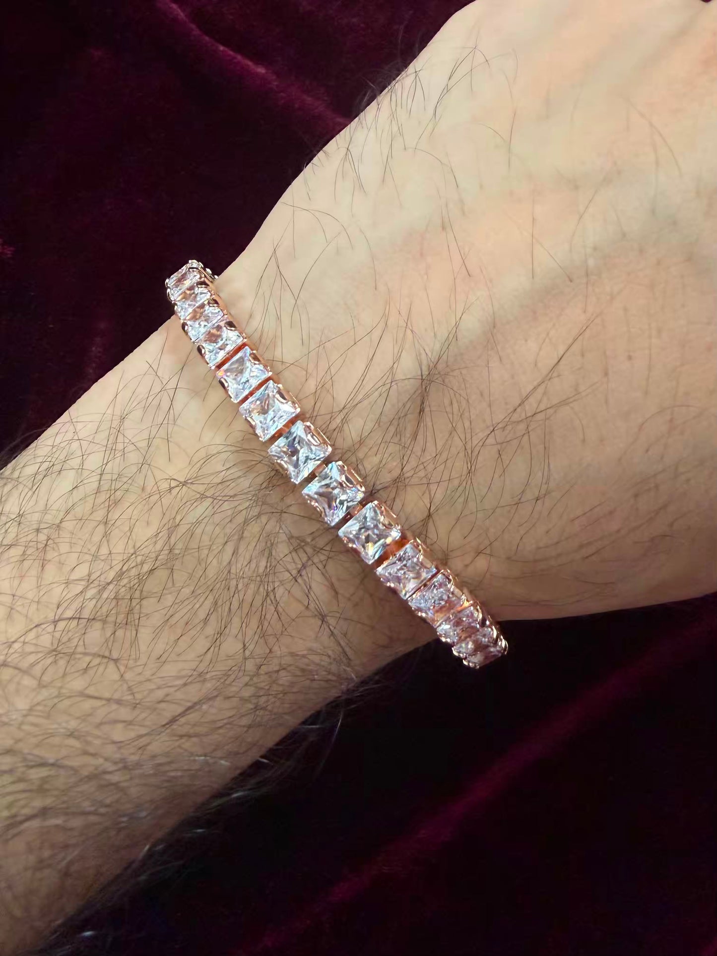 Rose Gold Square Solitaire Tennis Men Rakhi Bracelet