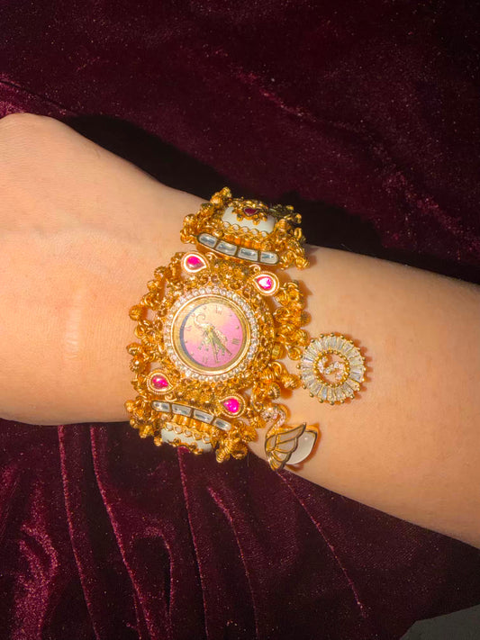 Swan S Burgundy Elephant Heritage Watch Rakhi in Premium Swarovski (Free Initial)