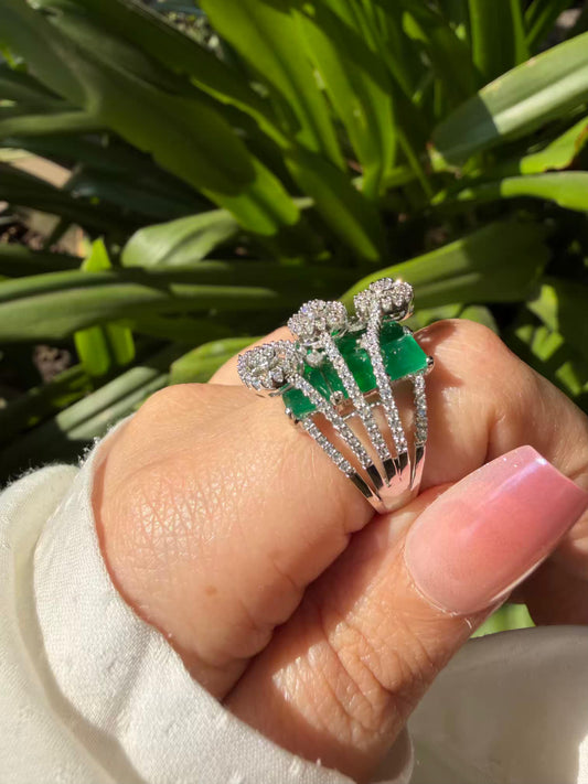Green Majesty Cocktail Silver Plated Ring