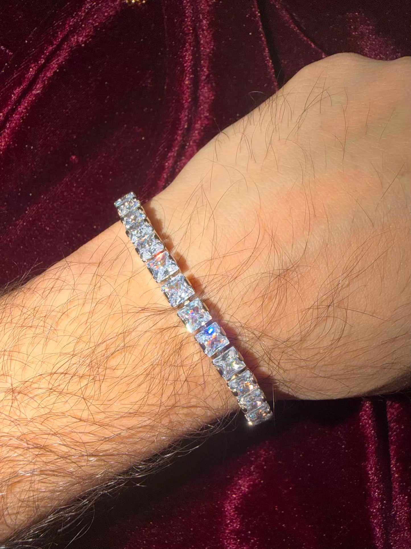 Silver Square Solitaire tennis Men Rakhi Bracelet