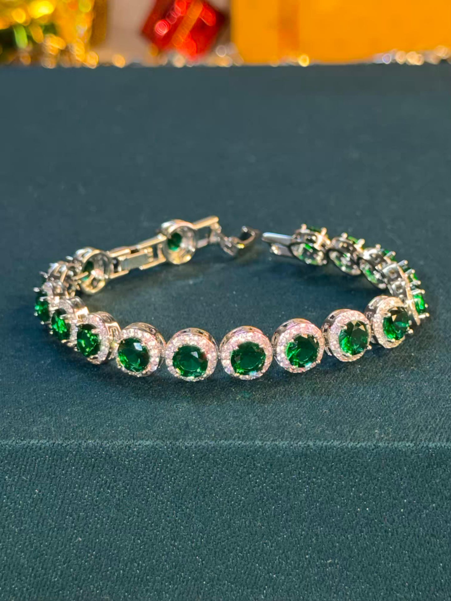 Green Royale Silver Plated Tennis Bracelet