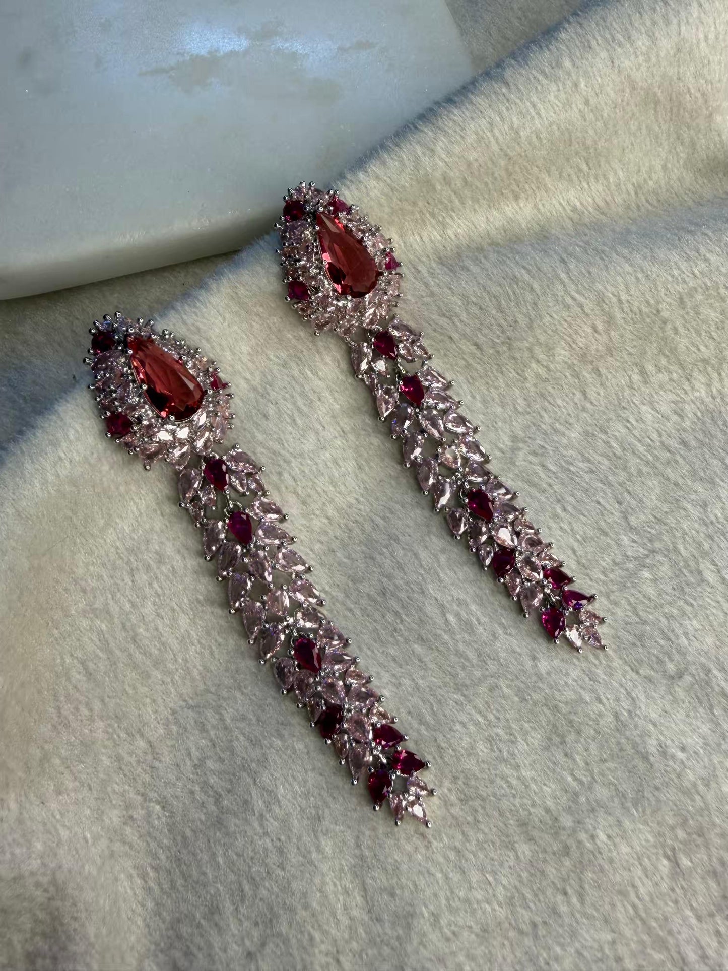 Wine And Rose Pink Luxury Party Wedding Rhodium Silver Plating Earrings