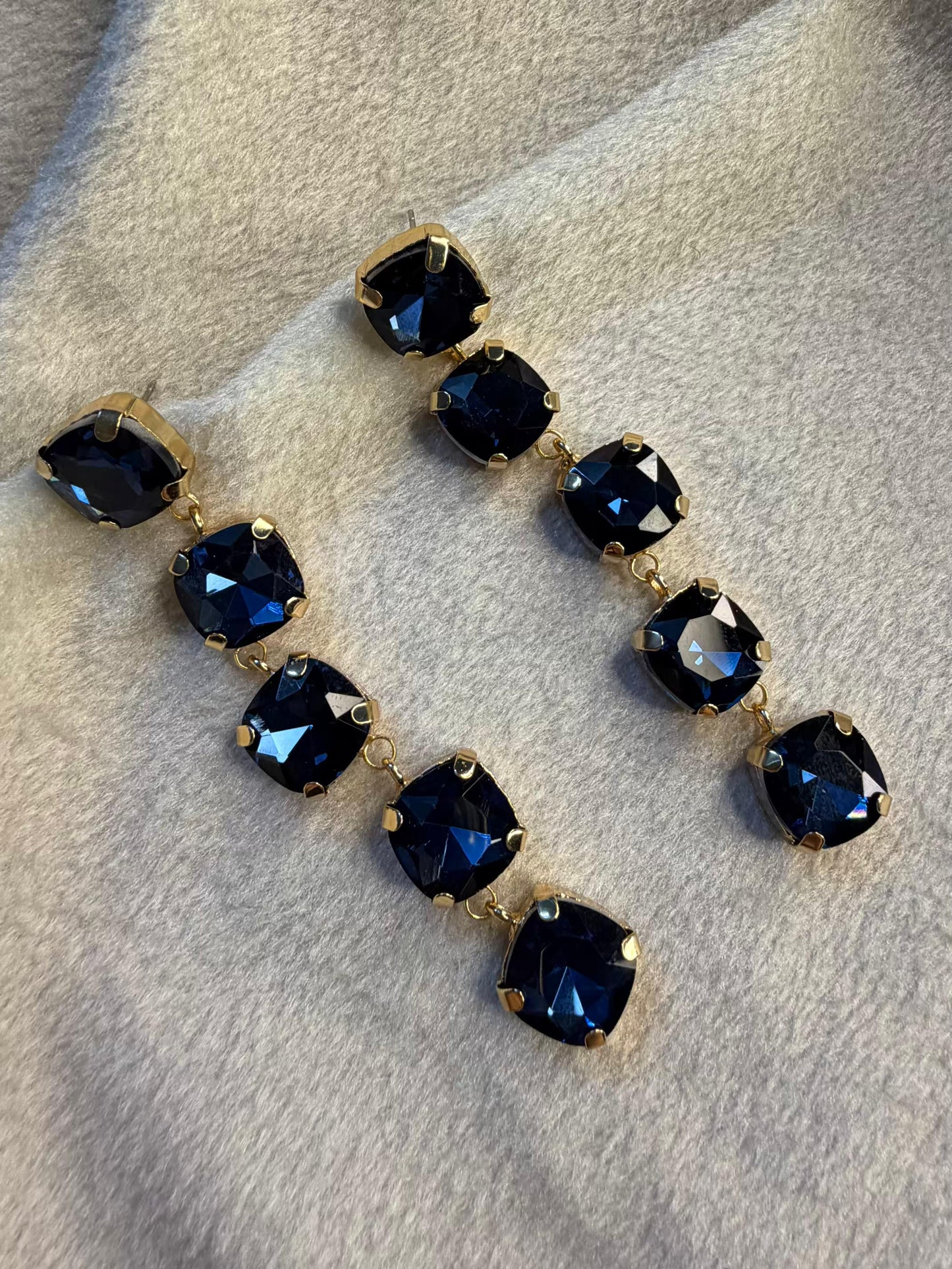 Midnight Blue Crystal Link Gold Plated Earrings