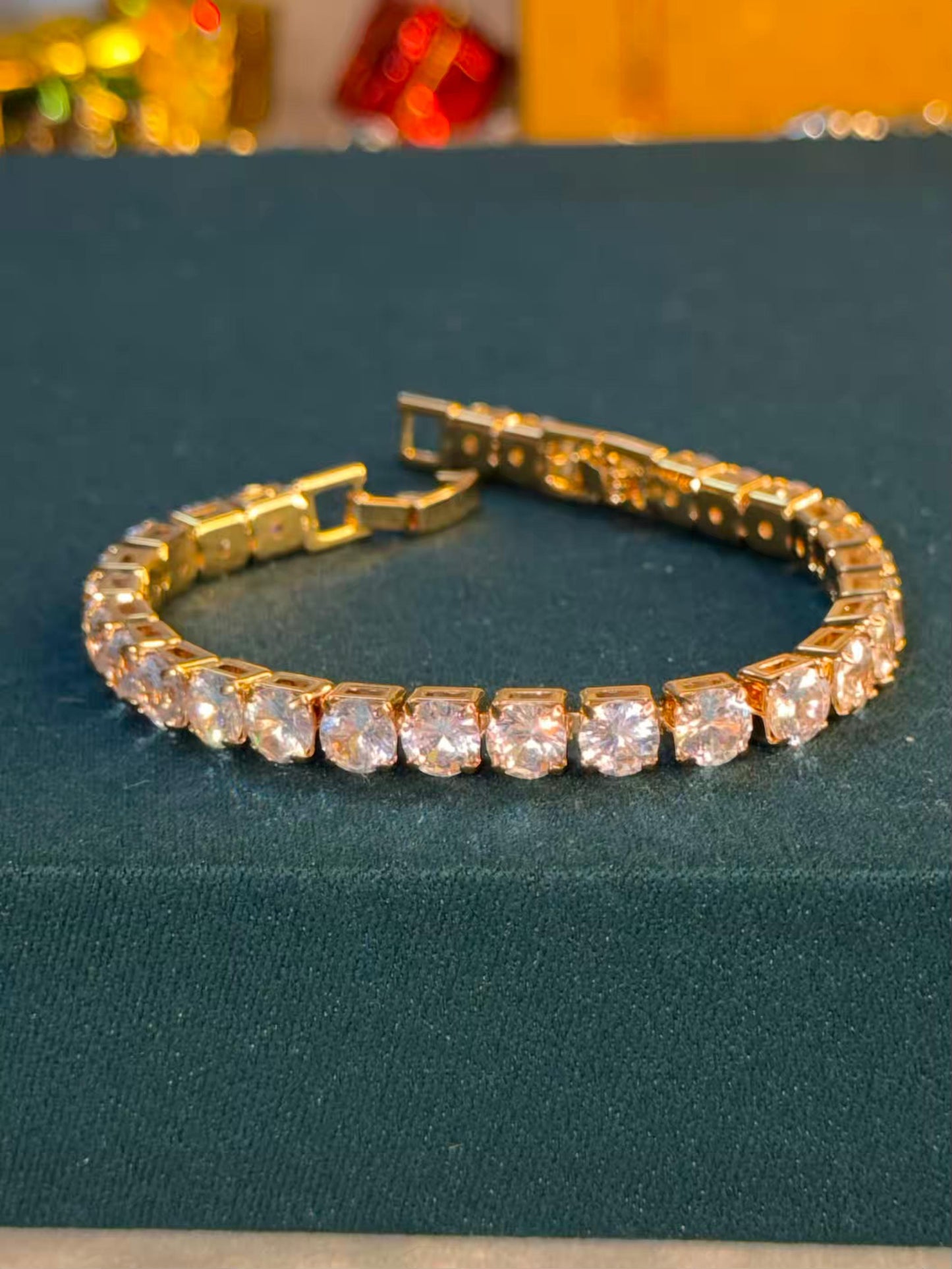 Diamond Square Luxe Gold Plated Tennis Bracelet