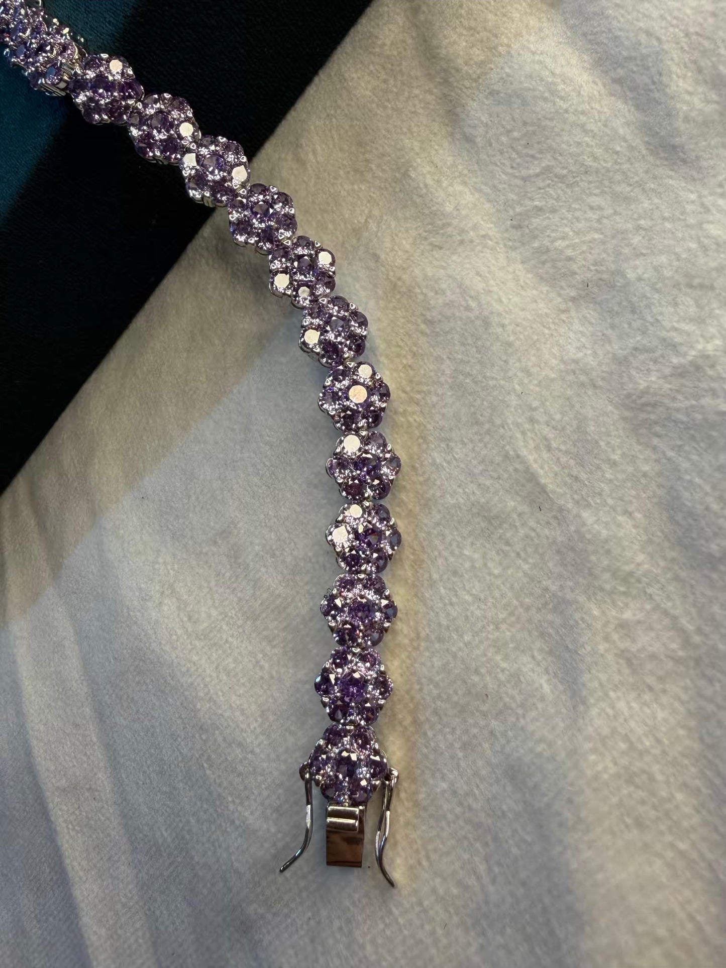 Purple Floral Cluster Silver Plated Tennis Bracelet