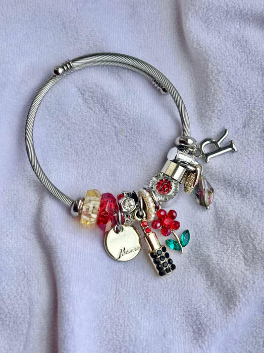 Pandora Charms Red Rush Bracelet With Customised Initial ( Silver )