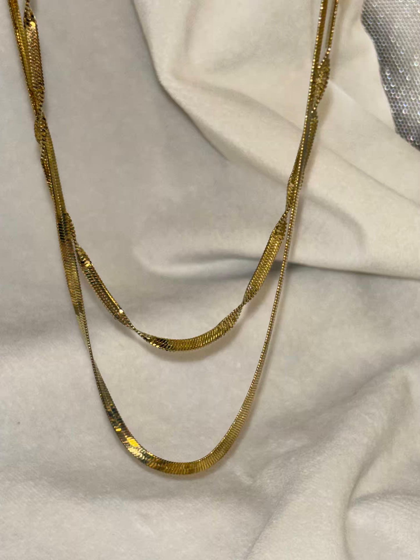 Two Layered Snake Chain Necklace 18K Gold Plated Premium Necklace