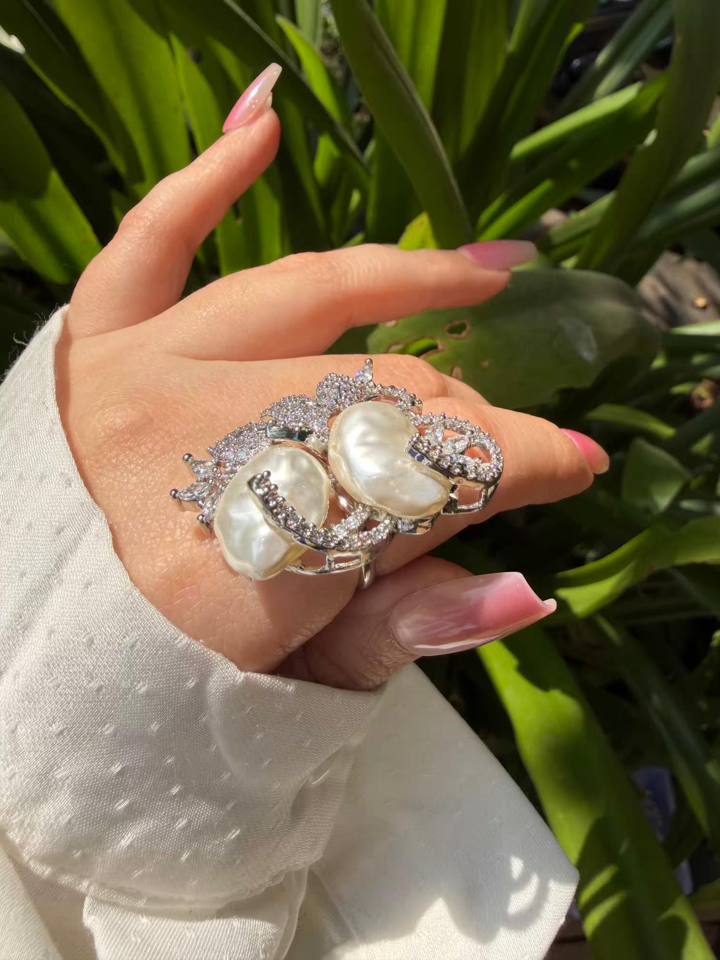 Ivory Pearl Statement Silver Plated Ring