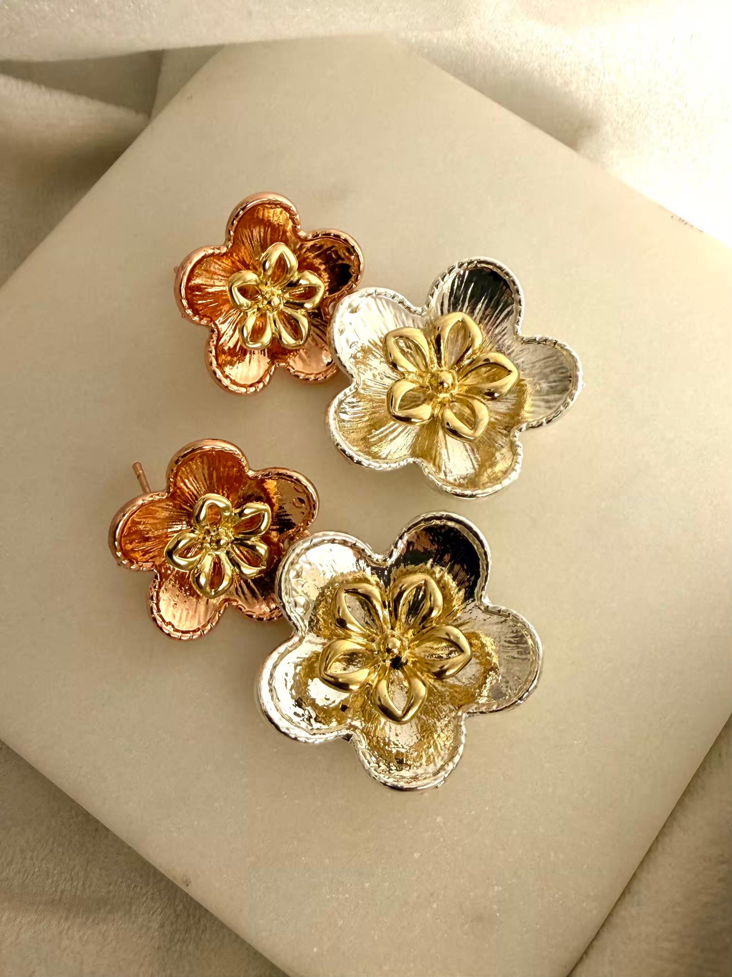 Flower Shaped Stud Gold Plated Earrings