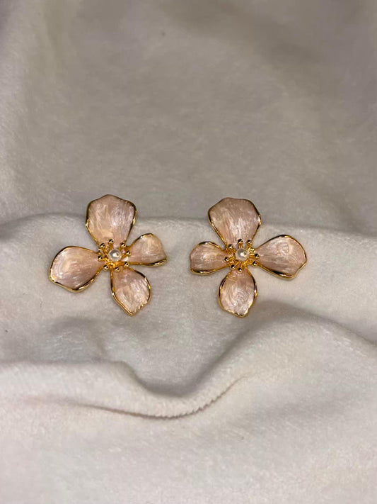 Beige Flower Earrings 18K Gold Plated Premium Earrings