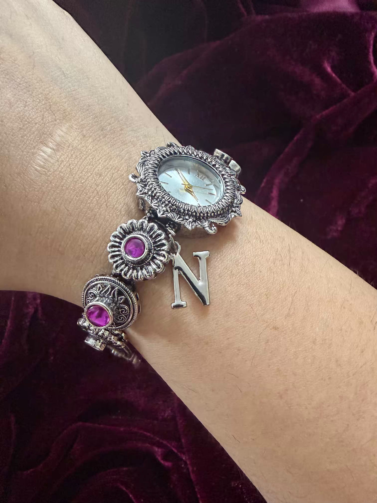 Silver-Tone Navratri Oxidised Heritage Watch