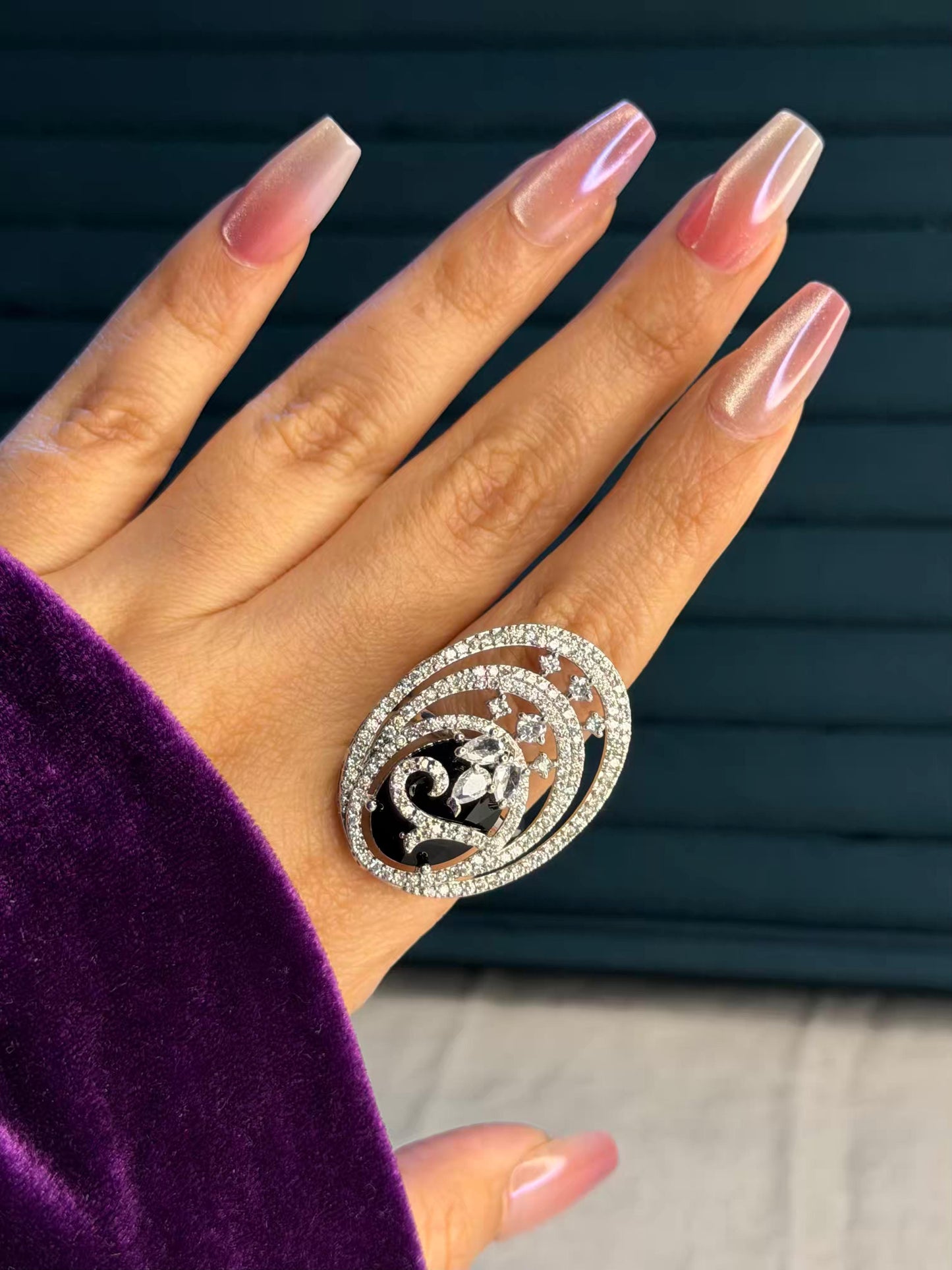 Black Classic Silver Plated Premium Ring (Adjustable)