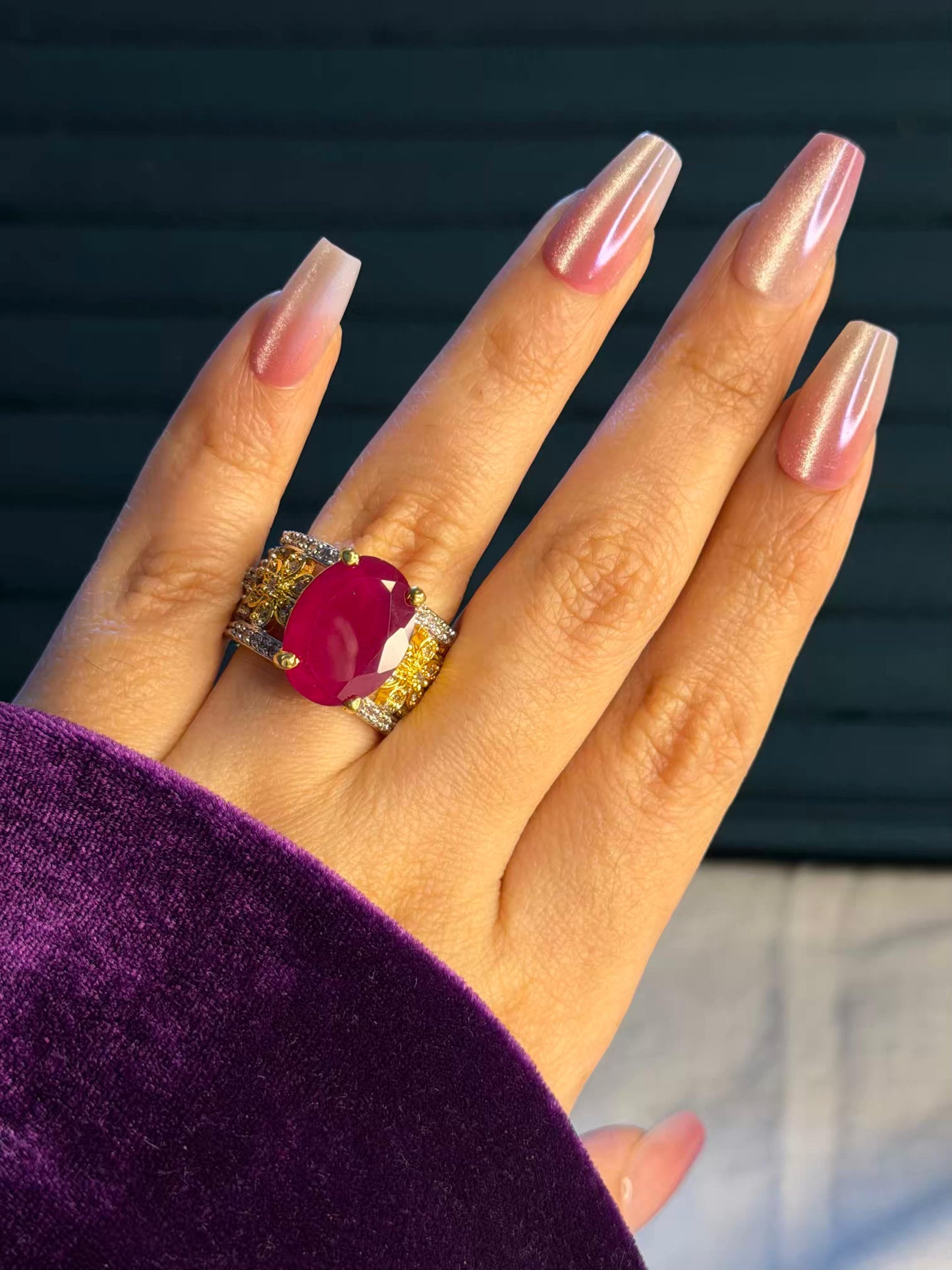 Ruby Opulence Dual Tone Gold and Silver Plated Size 7 Us Ring