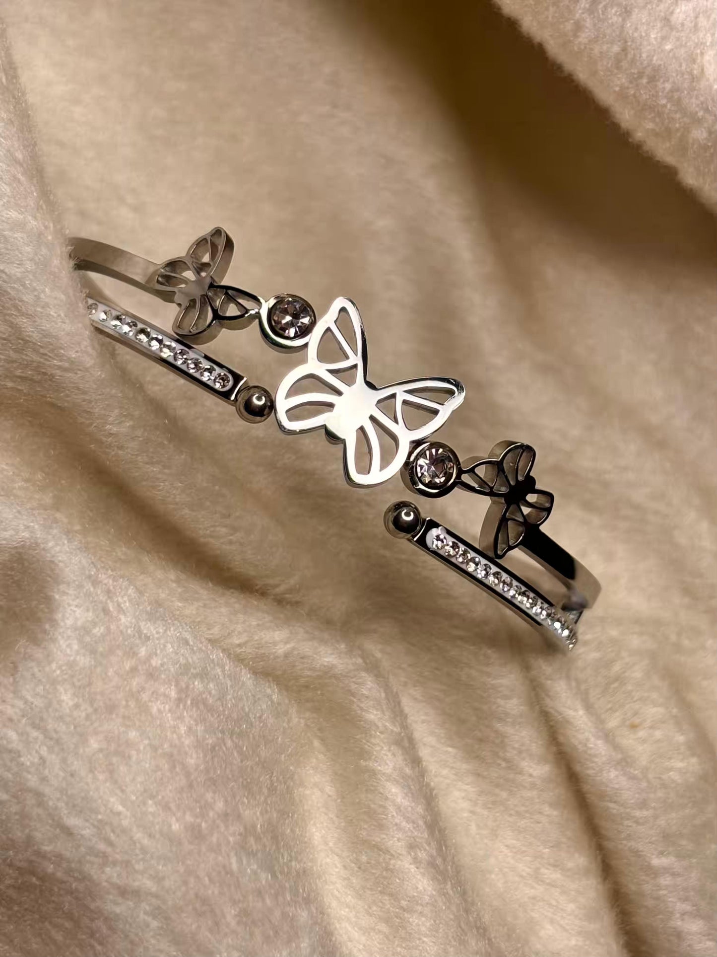 For Thin Wrist Silver Butterfly Triad Bangle Silver plated Premium Bangle 2.2 - 2.4 Size